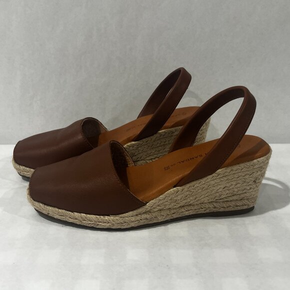 Spanish Sandle Co. Caramel Espadrille Wedge Leather Women’s Sandals Size 7.5 - Picture 3 of 7